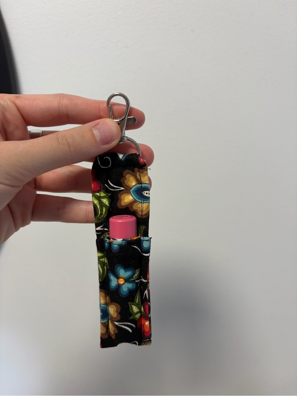Floral Black Lip Balm Keychain Holder